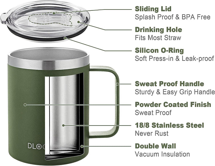 10 Oz Stainless Steel Olli Mug Set Of 2 New Hot or Cold Drinks