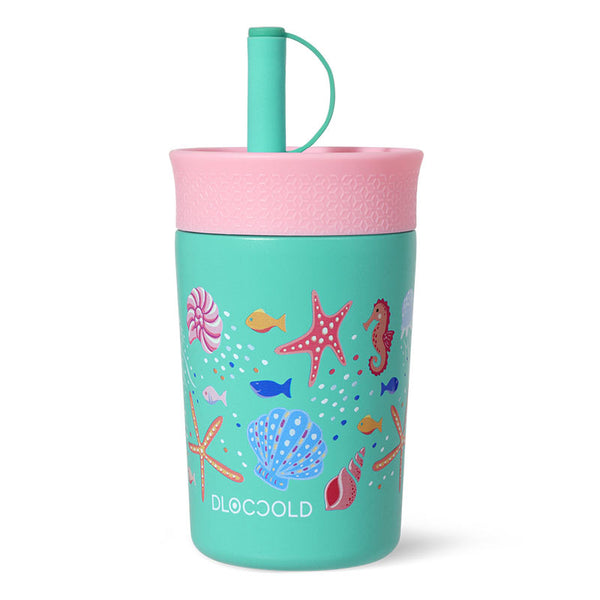 DLOCCOLD Kids Insulation Stainless Steel Tumbler with Spill Resistant Flexible Straw
